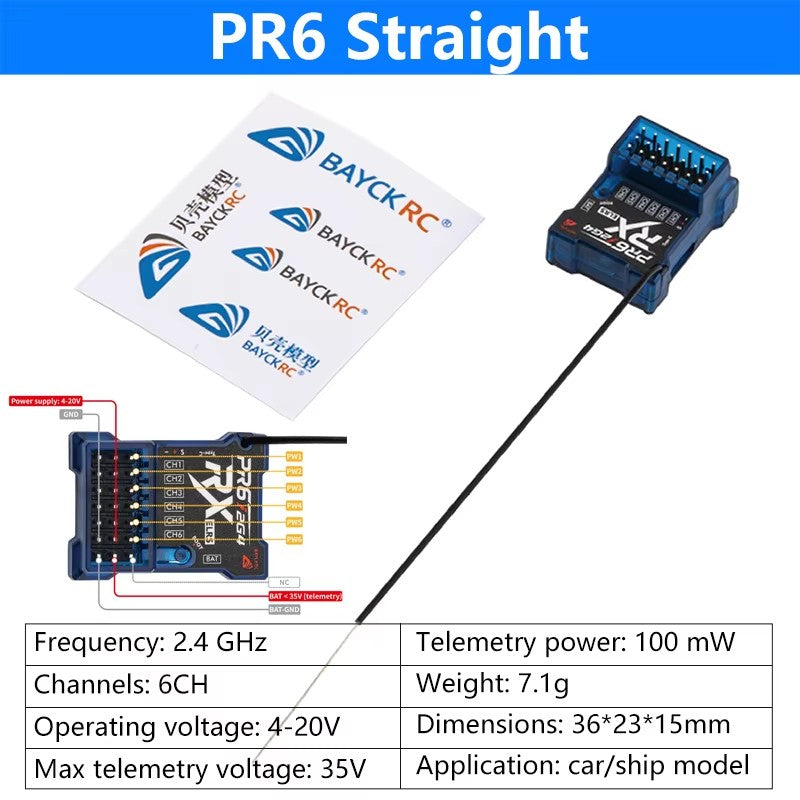 BAYCKRC PR6 2.4G ELRS Receiver 6CH ExpressLRS RX 10mW Angle/Straight Needle