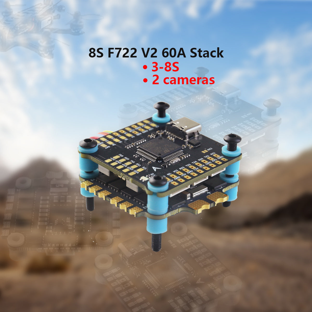 500PCS 8S F722 V2 60A stack ICM42688P BLHELI_S 4in1 60A ESC 30.5*30.5MM 3-8S