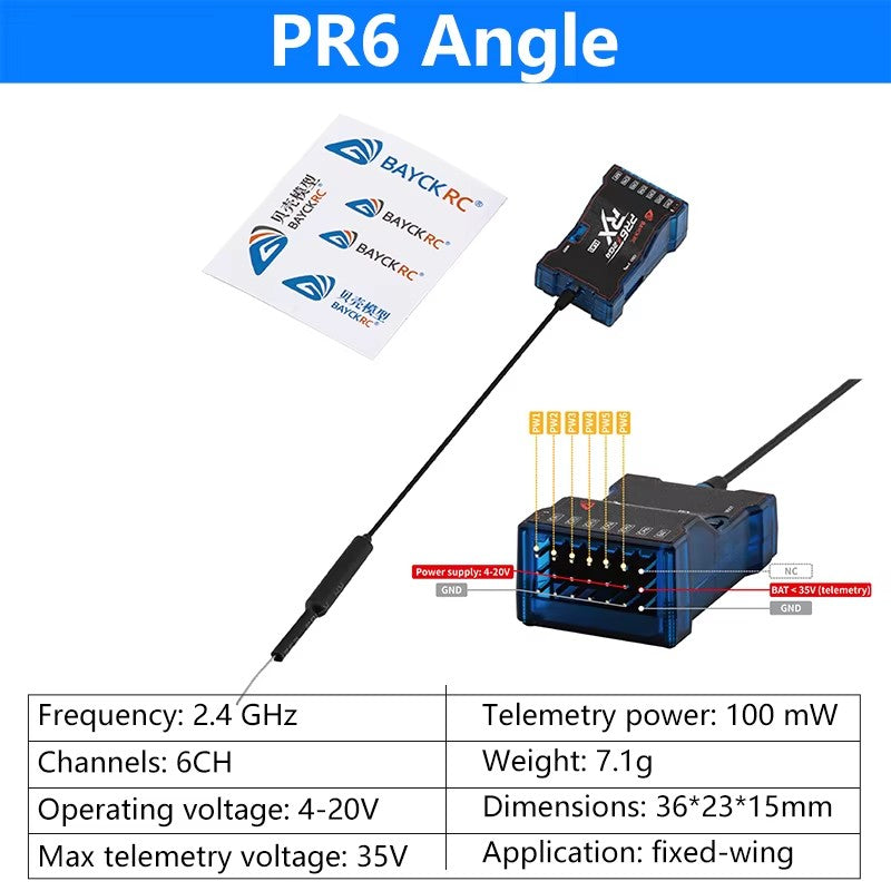 BAYCKRC PR6 2.4G ELRS Receiver 6CH ExpressLRS RX 10mW Angle/Straight Needle