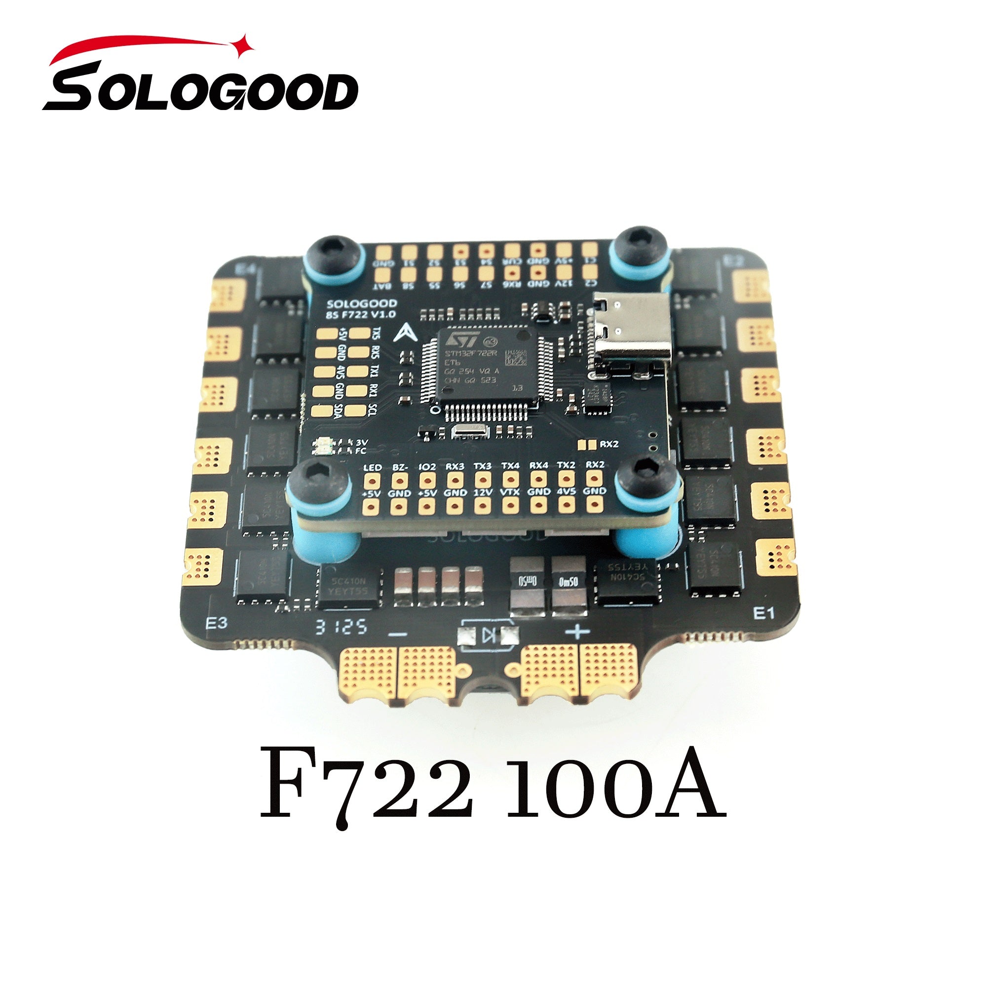 SoloGood 8S F722 100A Stack ICM42688P F722 Flight Controller 100A 4in1 ESC 30.5X30.5mm 3-8S Support 2 Cameras