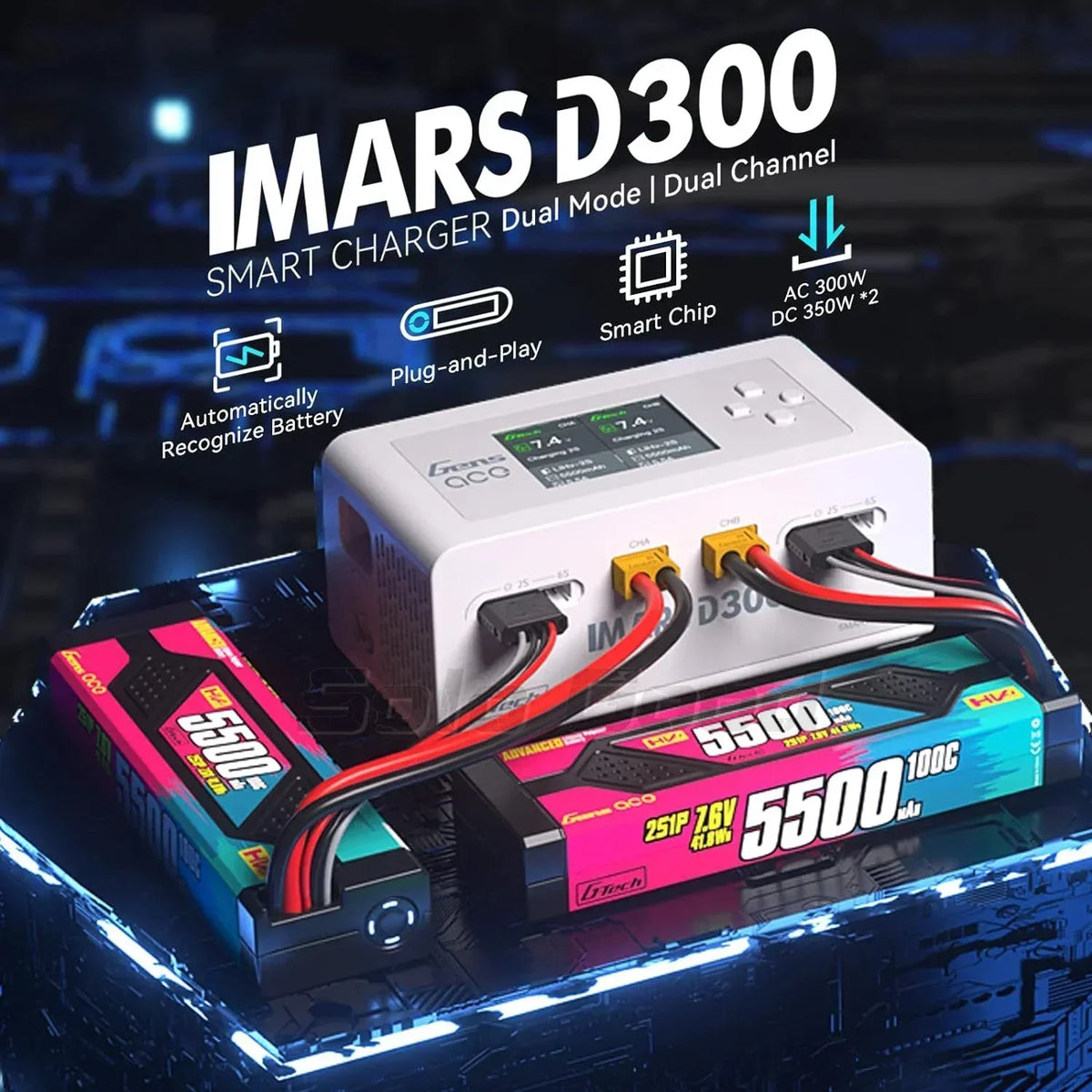 Gens Ace IMARS D300 G-Tech Series Smart Dual Lipo Charger 16A AC 300W DC 700W Lipo Charge
