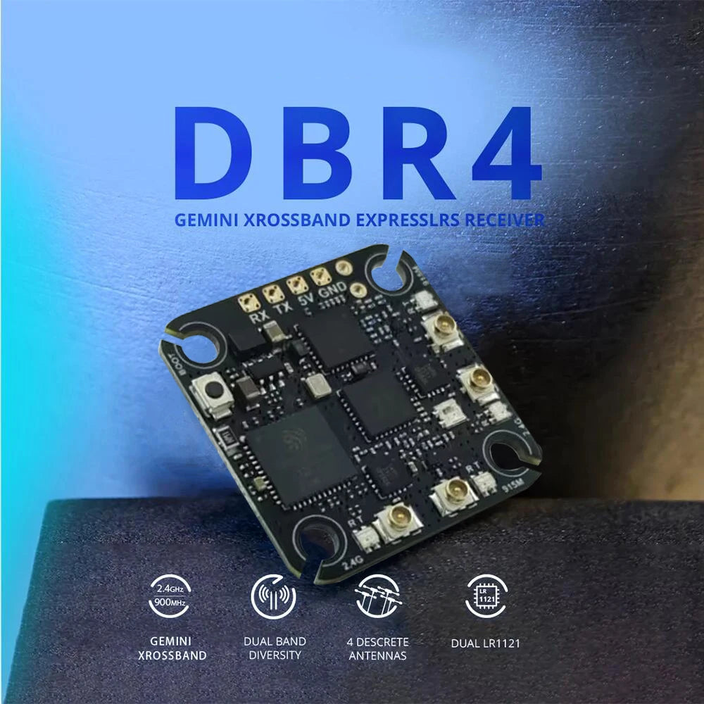 DBR4 2.4GHz Dual Band Gemini Xrossband ExpressLRS Receiver In Stock