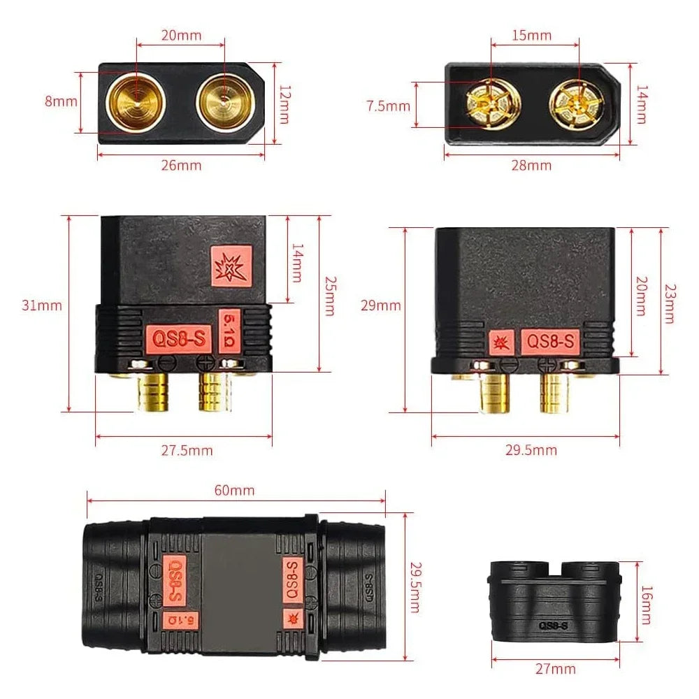 3 Pairs SoloGood QS8 Plug High Current Anti-Spark Black Connector