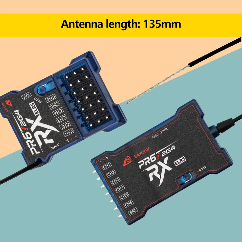 BAYCKRC PR6 2.4G ELRS Receiver 6CH ExpressLRS RX 10mW Angle/Straight Needle