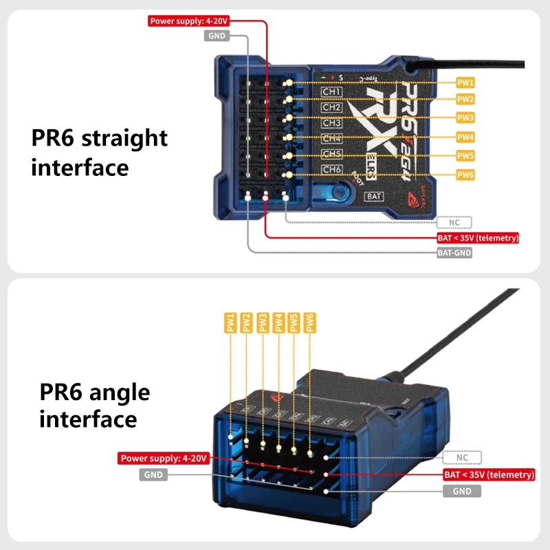 BAYCKRC PR6 2.4G ELRS Receiver 6CH ExpressLRS RX 10mW Angle/Straight Needle