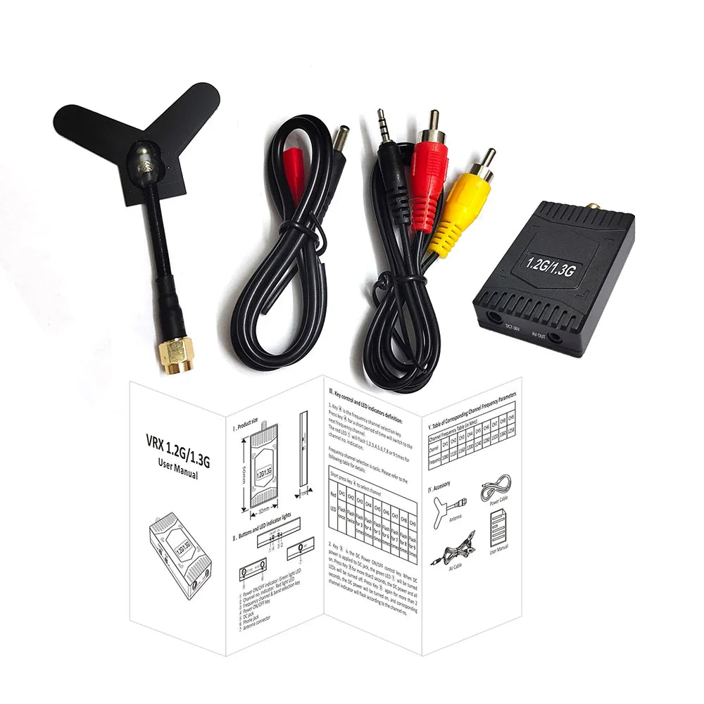VTX 1.2G 1.3G 2W FPV Video Transmitter 9CH 1.2G/1.3G VRX Wid Band Video Receiver Kit