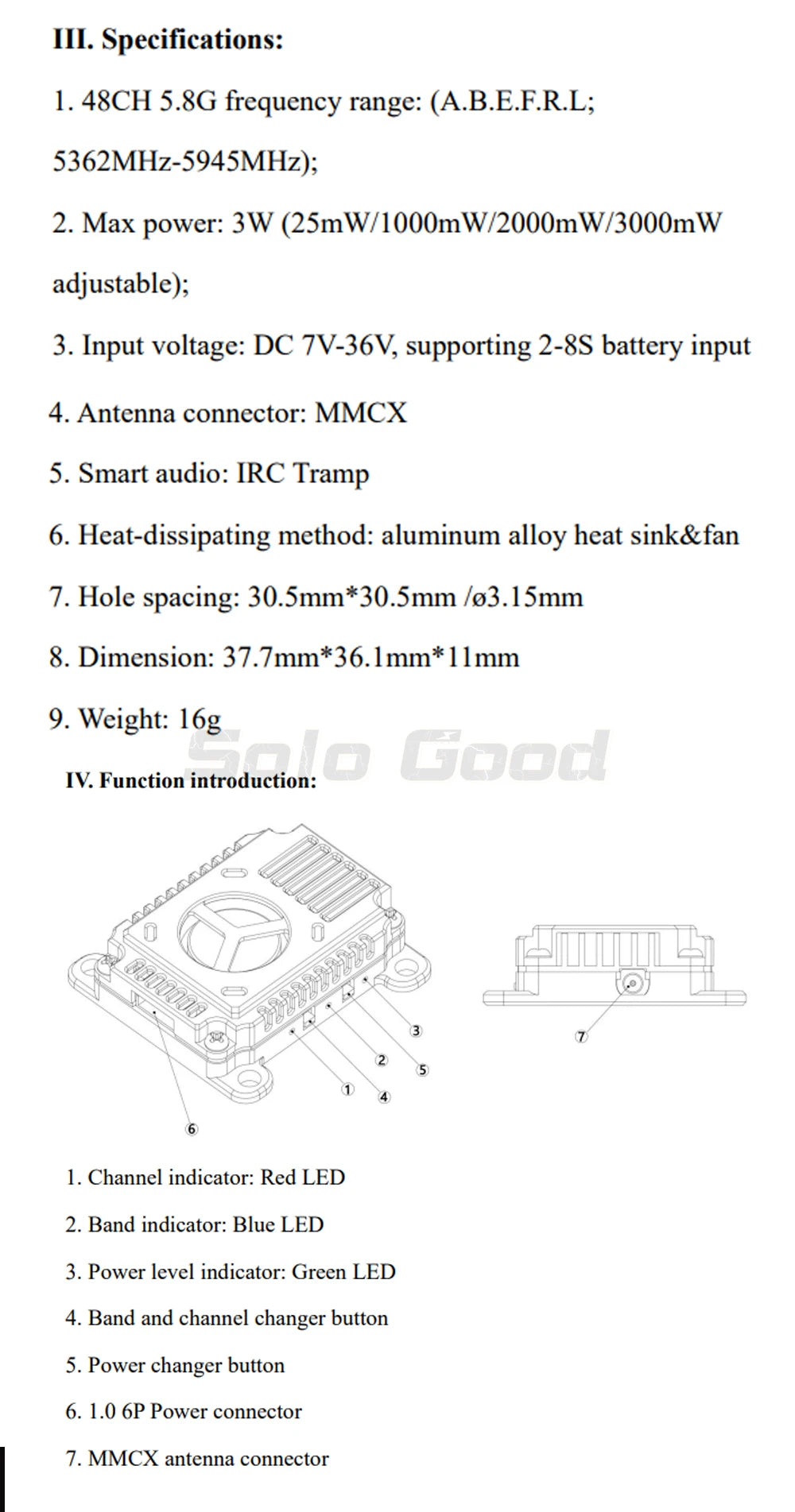 SoloGood 5.8GHz 3W 40CH VTX Transmitter 25mW/1000mW/2000mW/3000mW adjustable  For RC FPV Freestyle Long Range Racing Drone