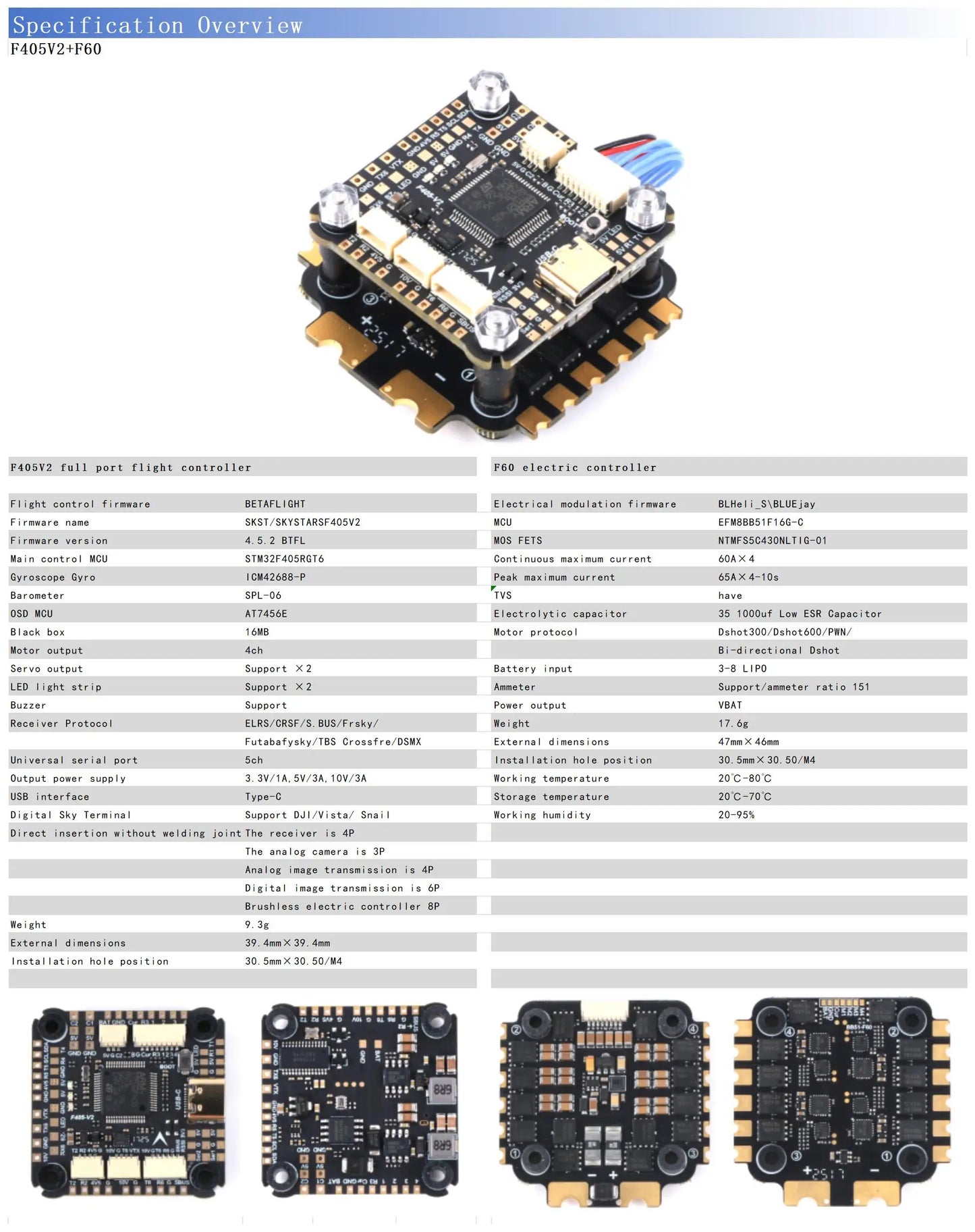 In stock F405 V2 BLS 60A Stack  ICM42688P F405 BLS60A 4in1 ESC 30.5X30.5mm 2-6S for FPV Drones