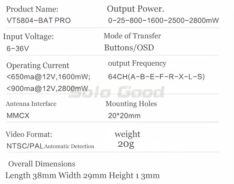 PandaRC VT5804 BAT PRO 2.8W VTX 4.9Ghz 5.8G 6Ghz Adjustable Video TX Transmitter High Power Long Range RC FPV Racing Drone