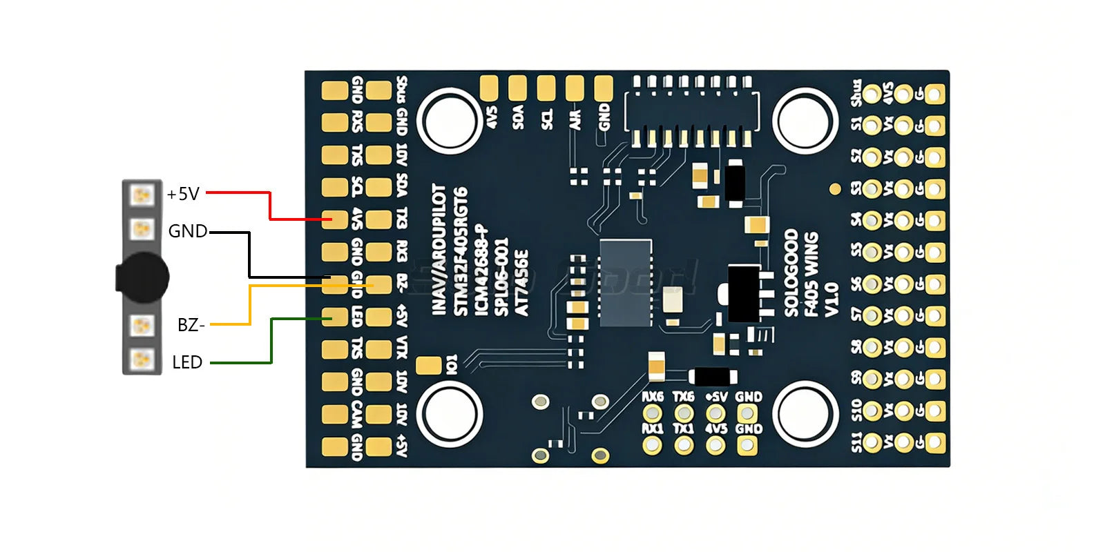 Sologood F405 Wing Flight Control of Fixed-Wing Model UAV Supports Hanging Ardupilot