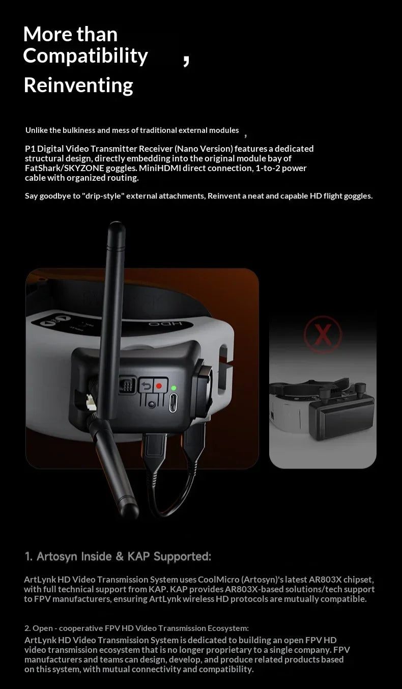 BETAFPV P1 HD VRX Nano Digital Video Receiver for Fatshark / SKYZONE