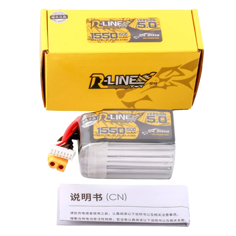 4PCS TATTU R-Line Version 5.0 V5 22.2V 1400mAh 150C 6S1P LiPo Battery for RC Racing Drone RC Quadcopter XT60 Plug