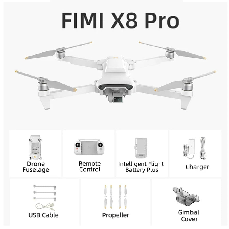 FIMI X8 Pro Camera Drones with Tri-Directional Obstacle Sensing 3-axis Gimbal 4G infinite transmission Smart Tracking Mode 15km