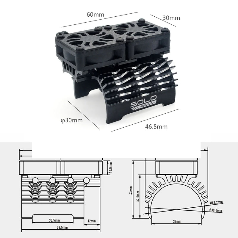 SoloGood RC Car Cooling Fans 40mm 27000rpm Motor Fan with Metal Heatsink for 1/8 RC Truck Diameter 40-42mm Brushless Motor