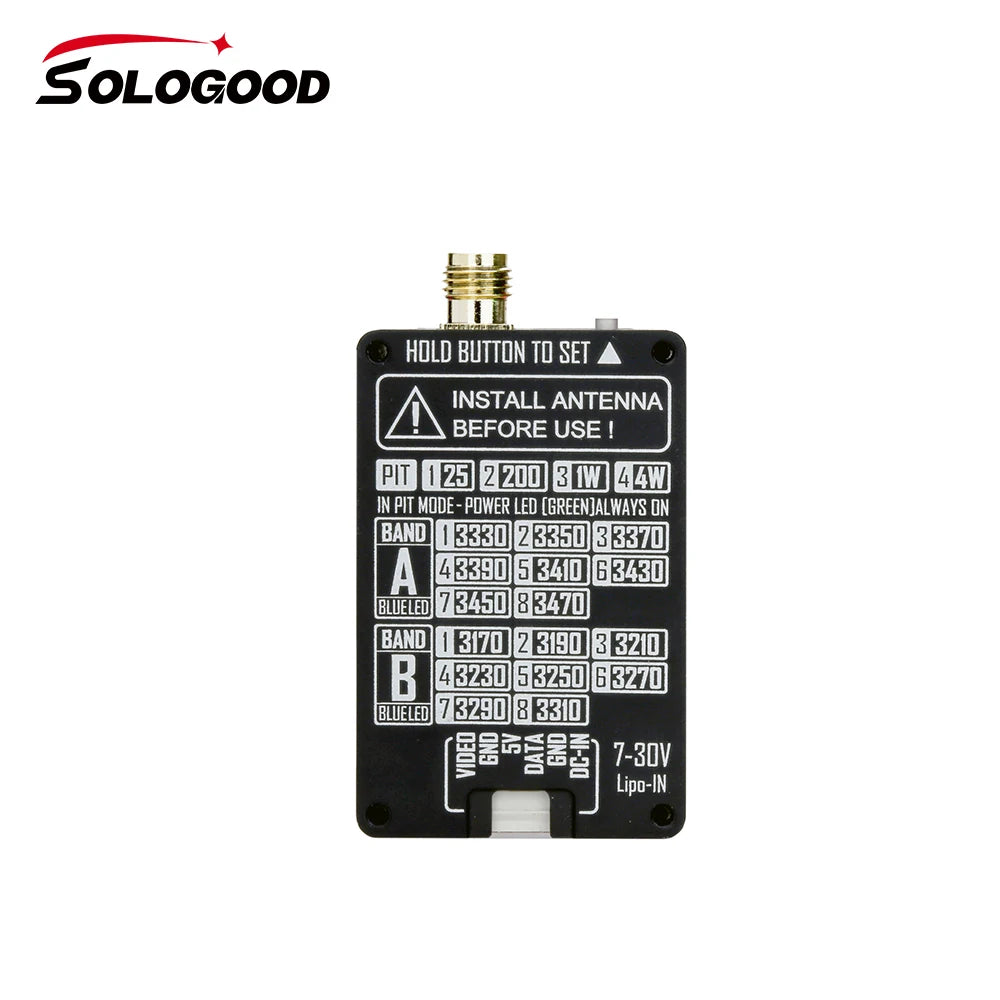 SoloGood 3.3G 4W VTX Supports IRC Tramp Protocol 7-30V Video Transmitter  3.3GHz Glasses VRX Module