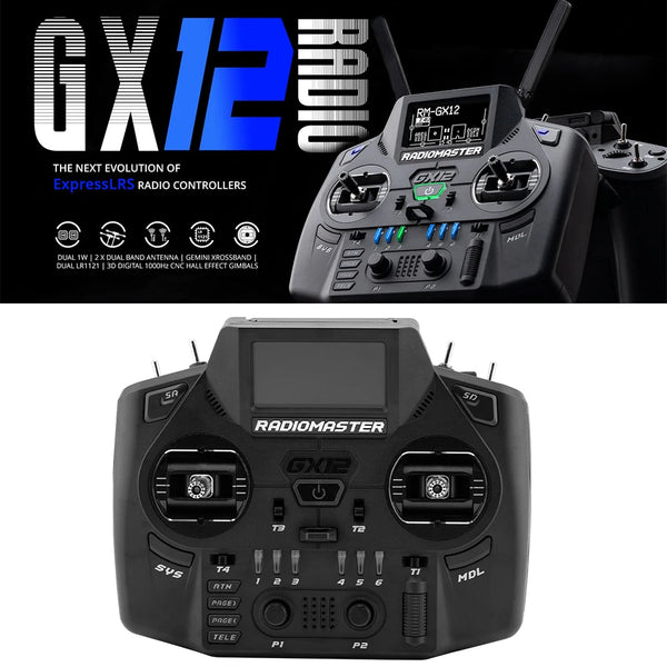 Radiomaster GX12 1000HZ 3D Digital CNC Hall Gimbal Dual Band Antenna Gemini XROSSBAND EXpressLRS Radio Controller