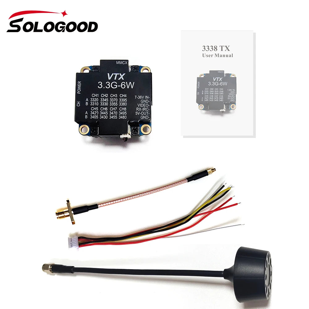 SoloGood 3.3G 6W VTX 7-36V 25mW/1000mW/3000mW/4000mW/6000mW FPV Video Transmitter 8CH FPV Video Receiver