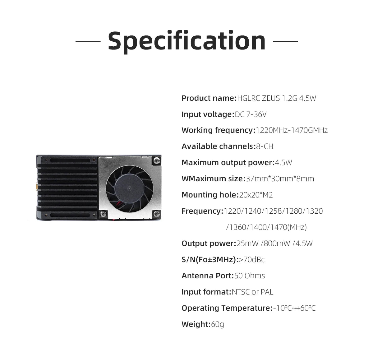 HGLRC ZEUS 1.2Ghz 4.5W VTX 8CH 25mW 800mW Switchable 2-8S VTX Video Transmitter Module 1.2G 8Ch VRX For Long Range FPV Drone