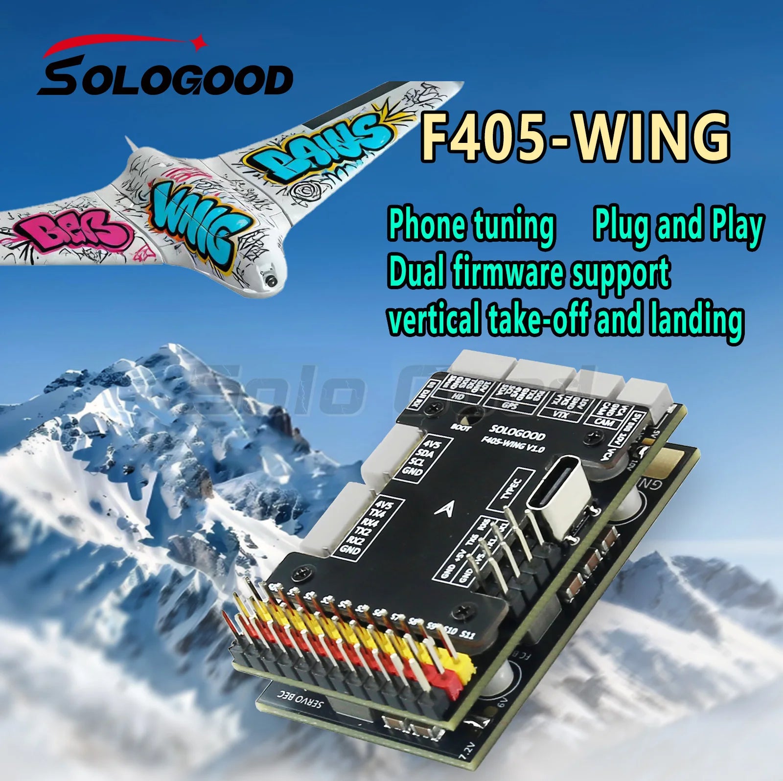 Sologood F405 Wing Flight Control of Fixed-Wing Model UAV Supports Hanging Ardupilot