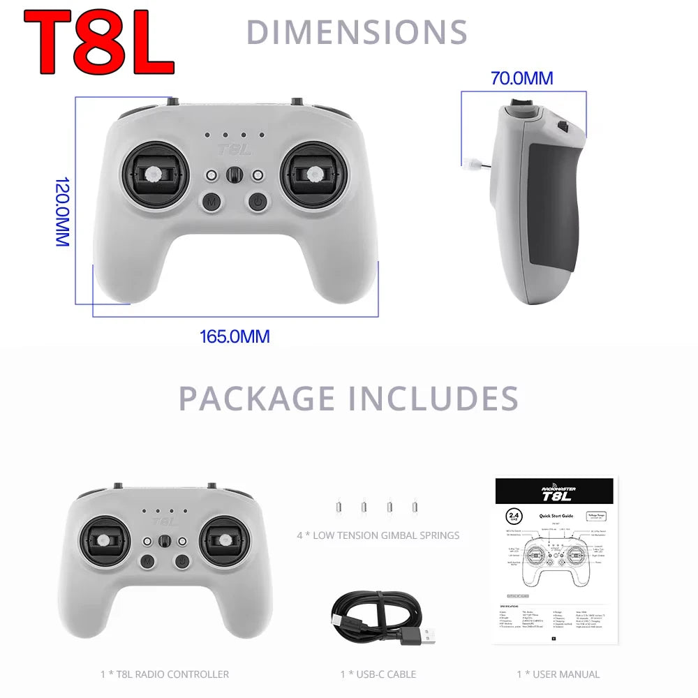 RadioMaster T8L 10ch 2.4GHz x ExpressLRS Hall Gimbal Compact Radio Remote Control