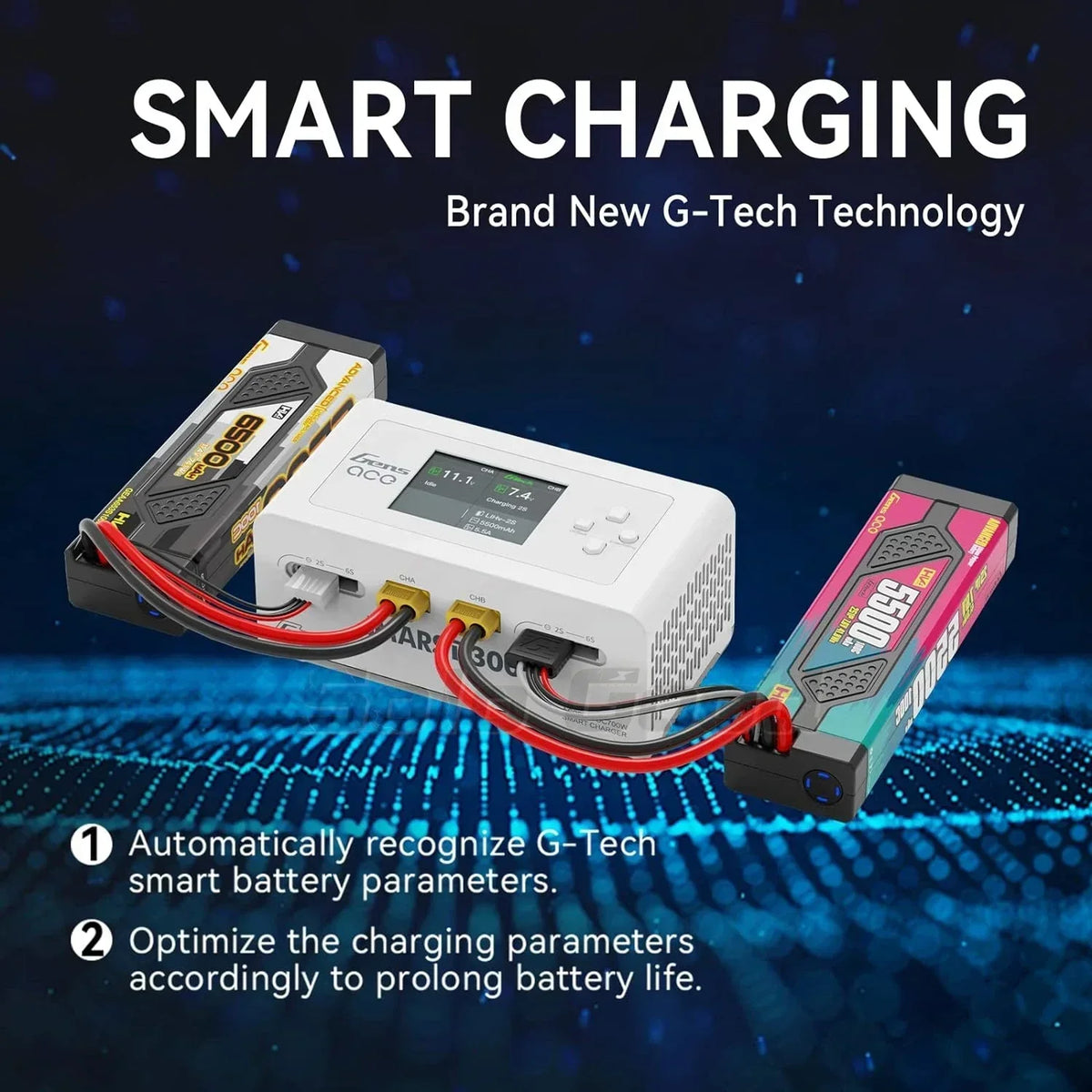 Gens Ace IMARS D300 G-Tech Series Smart Dual Lipo Charger 16A AC 300W DC 700W Lipo Charge