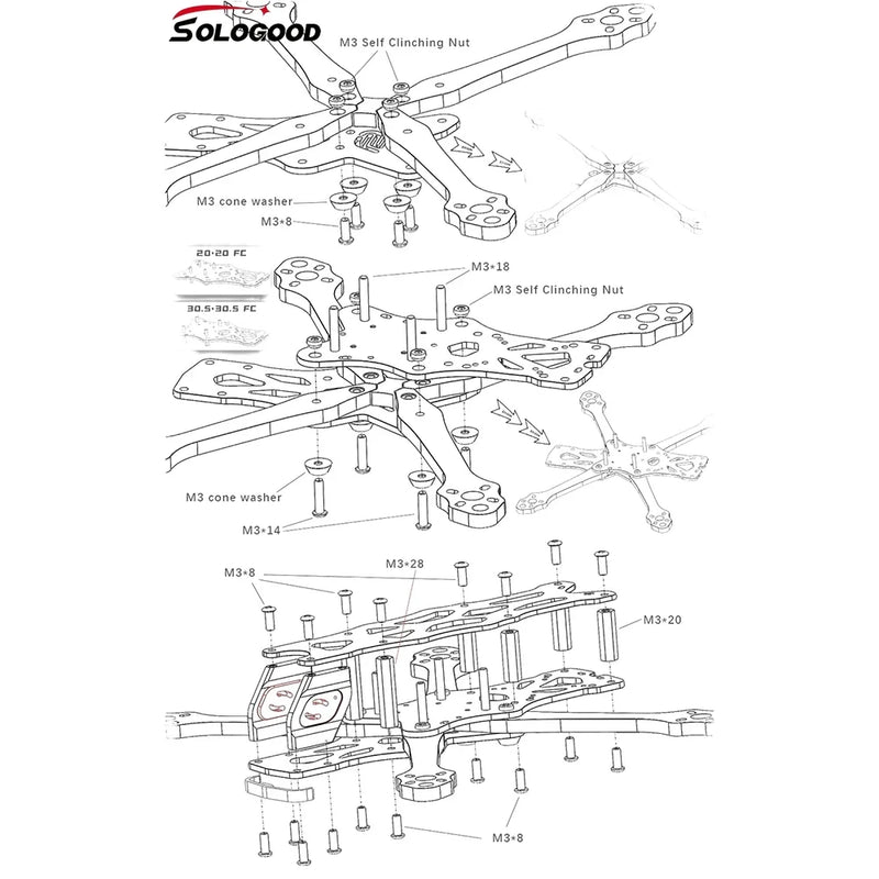 SoloGood APEX EVO  Frame Kit  F405 55A V3 Stack ICM42688P BLS55A 4in1 ESC 2207 2550KV  2-6S Lipo Unibell Brushless Motor