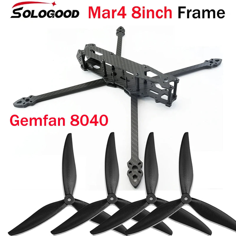 SoloGood Mark4 8inch 366mm 6mm Arm Frame 3K Carbon Fiber Kit Gemfan 8040 8X4X3 3-Blade 8inch Glass Fiber CW CCW Propeller