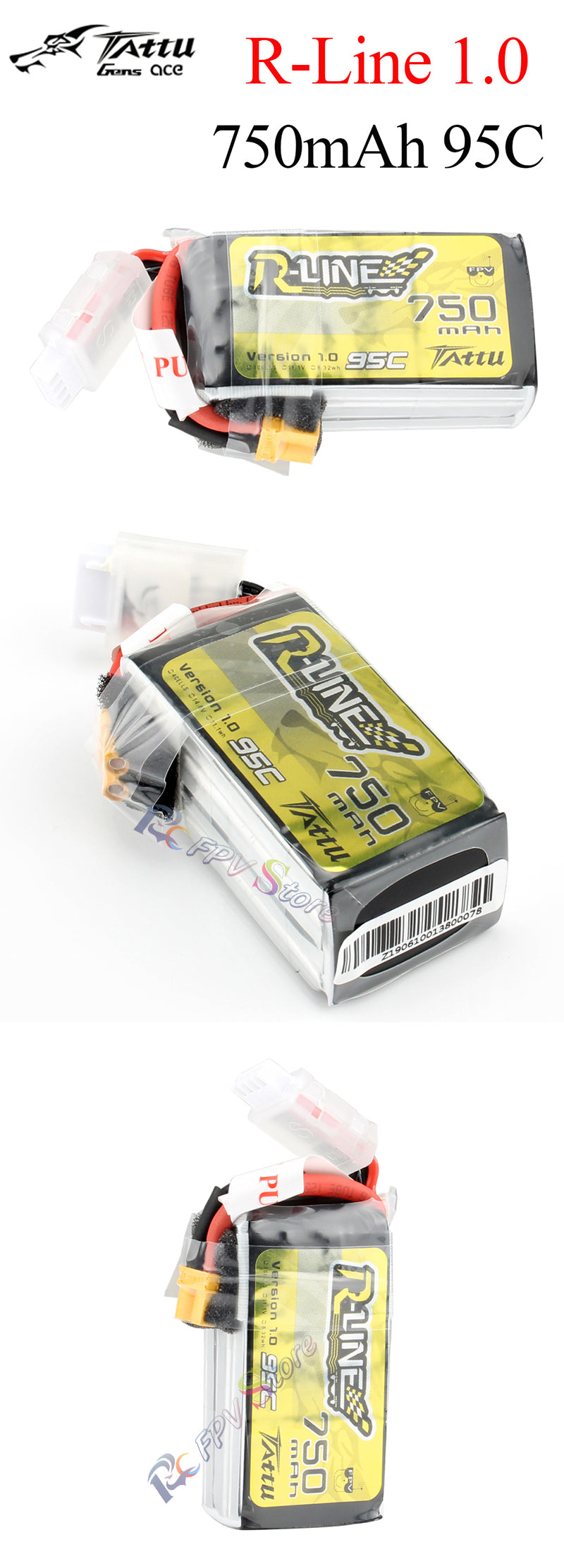 Tattu R-Line 1.0 LiPo 750mah 11.1V 14.8V 95C  3S 4S1P  Lipo Battery Pack With XT30 Plug for RC FPV Racing Drone Quadcopter