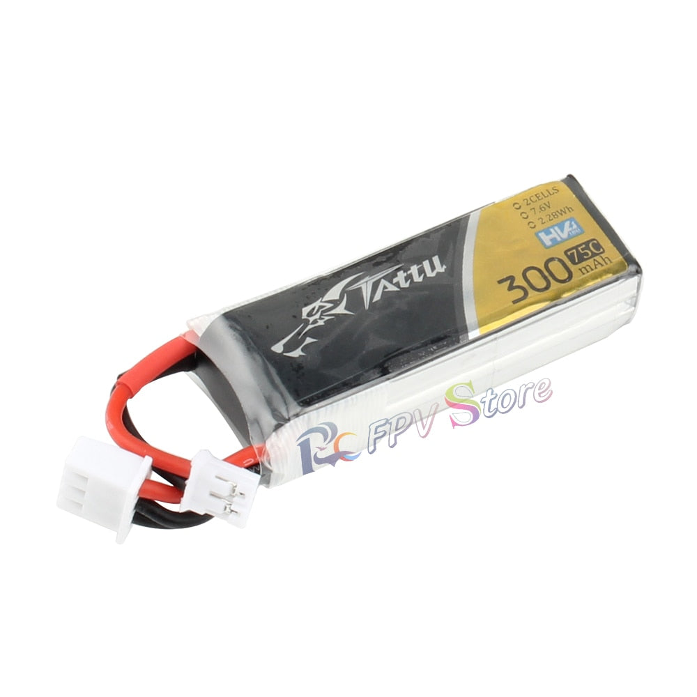 4PCS Tattu 300mAh  7.6V 75C 2S1P HV Lipo Battery Pack With  JST-PHR Plug  for RC FPV Racing Drone Quadcopter Toys