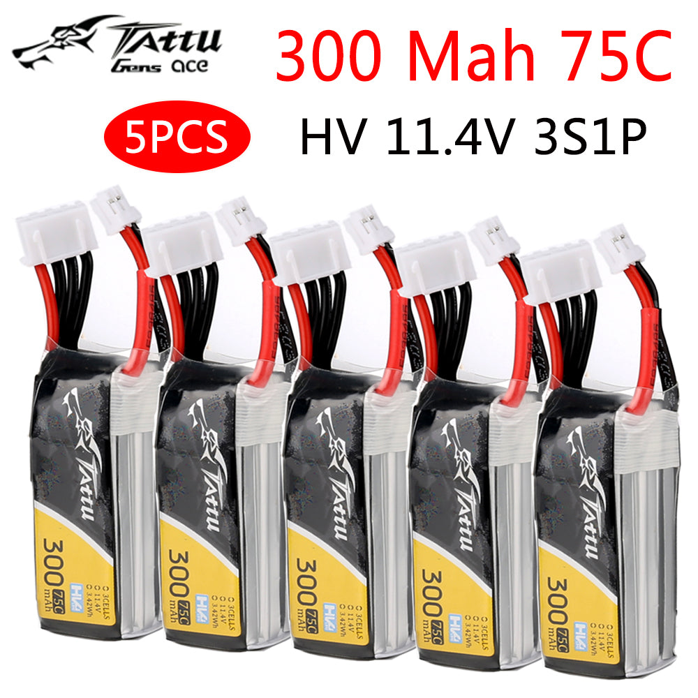 5pcs TATTU Lipo Battery 300mAh 11.1V 95C 3S with PH2.0 Plug Connector for RC FPV Racing Drone Quadcopter