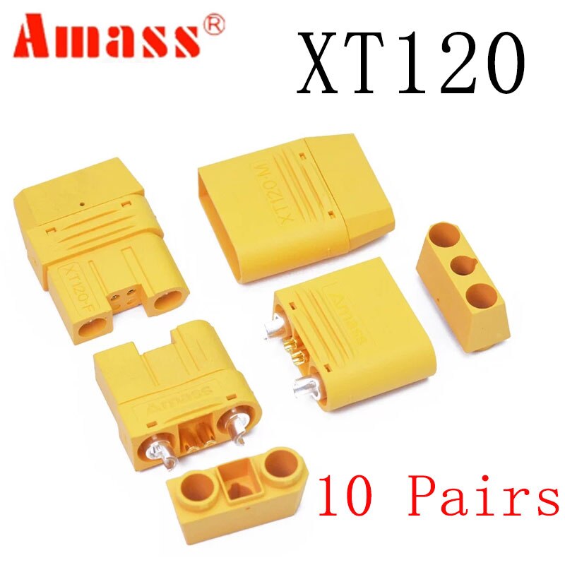 10 pair Amass XT120 60A Large Current Lipo Battery Connector Male Female Sheathed Plug with Signal Pin for RC UAV FPV Drone
