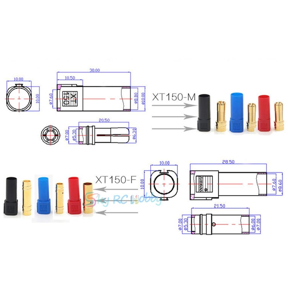 Wholesale 100pcs Amass XT150 6mm Bullet Connector Adapter Plug Set Male Female 130 High Rated Amps for RC LiPo Battery