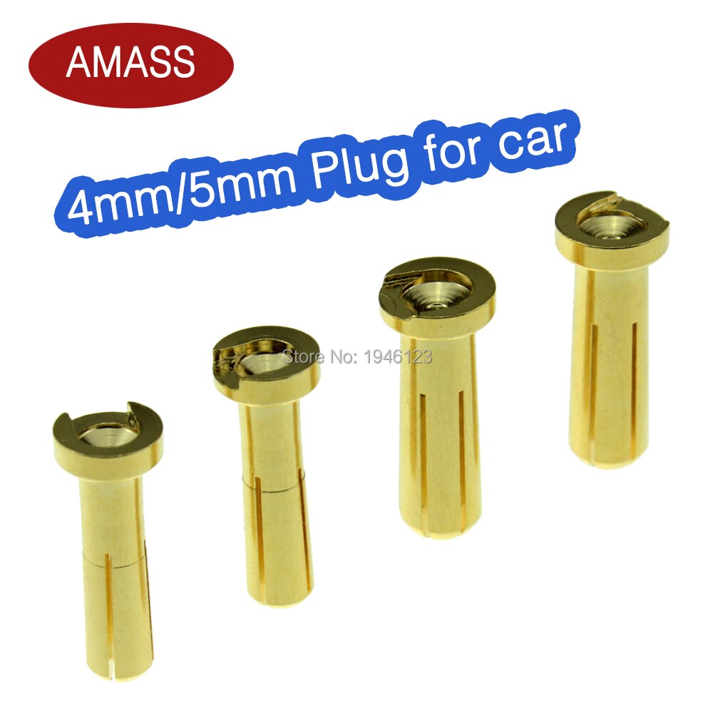 10PCS AMASS 4mm 5mm Banana Plugs Male Authentic Alotted aft Beveled Stable Current 40A Gold Plating 5u For RC Car