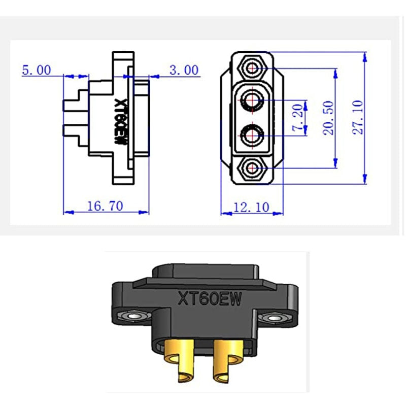 Amass 5/10 PCS XT60EW-M Mountable XT60E Male Plug Connector for RC Drone Aircraft FPV Racing Drone