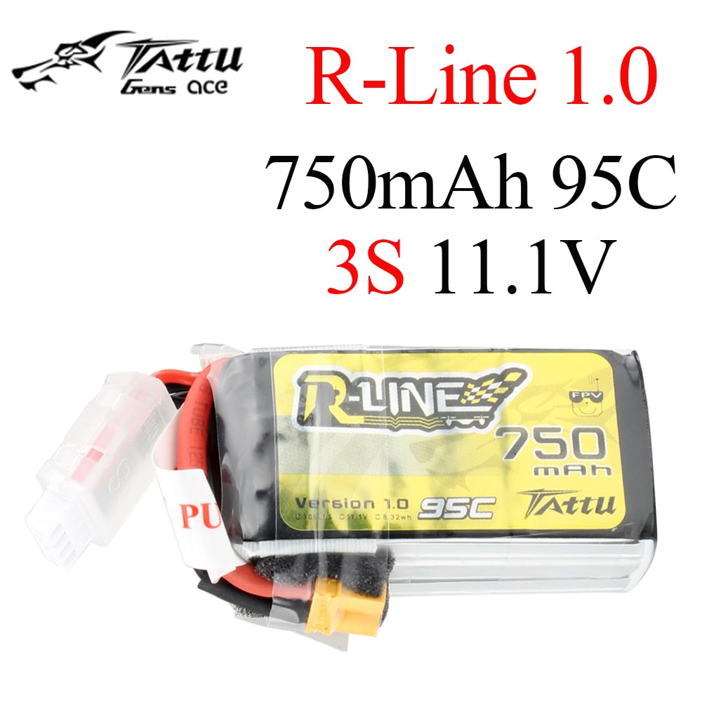 Tattu R-Line 1.0 LiPo 750mah 11.1V 14.8V 95C  3S 4S1P  Lipo Battery Pack With XT30 Plug for RC FPV Racing Drone Quadcopter