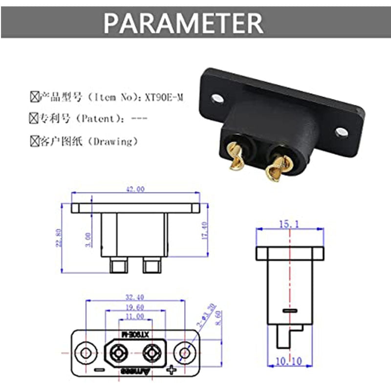 5/10PCS/20PCS AMASS Black XT90E-M Battery Plug Gold-Plated Male Connector DIY Connecting Parts for RC Aircraft Drone Accessories