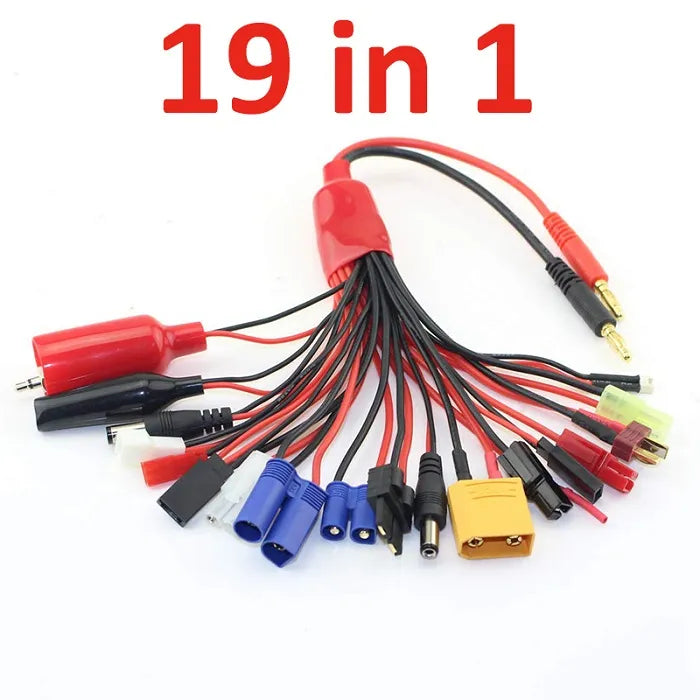 SoloGood 19 in1 RC Lipo Battery Charger Adapter Convert Cable 4mm Banana Plug to Traxxa JST FUTABAS/T-Plug XT90 EC3 EC5 Hxt TAMIYAS