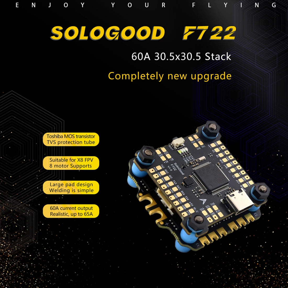 SoloGood F722 Stack ICM42688P F722 Flight Controller BLHELI_S 60A 4in1 ESC 30.5X30.5mm 2-6S