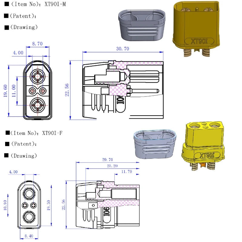 5 / 10  Pairs  Amass XT90(2+2) Plug Connectors 4.5mm Gold Bullet Plated Connector Plug Male Female For RC Model Battery